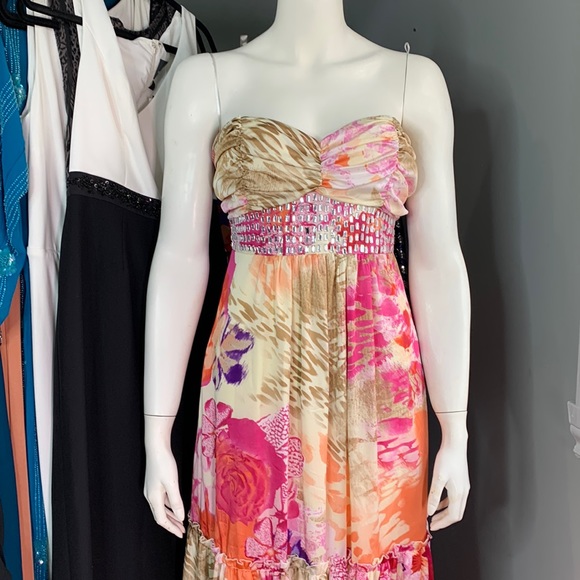 Arden B Multicolor Floral Strapless Dress Beaded Maxi Party Vacation X-Large New - Picture 4 of 9